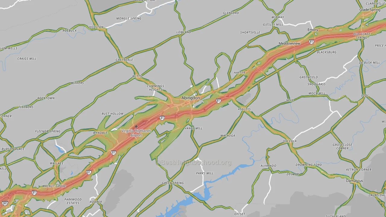 Washington County, VA Map of Noise Levels in Washington County