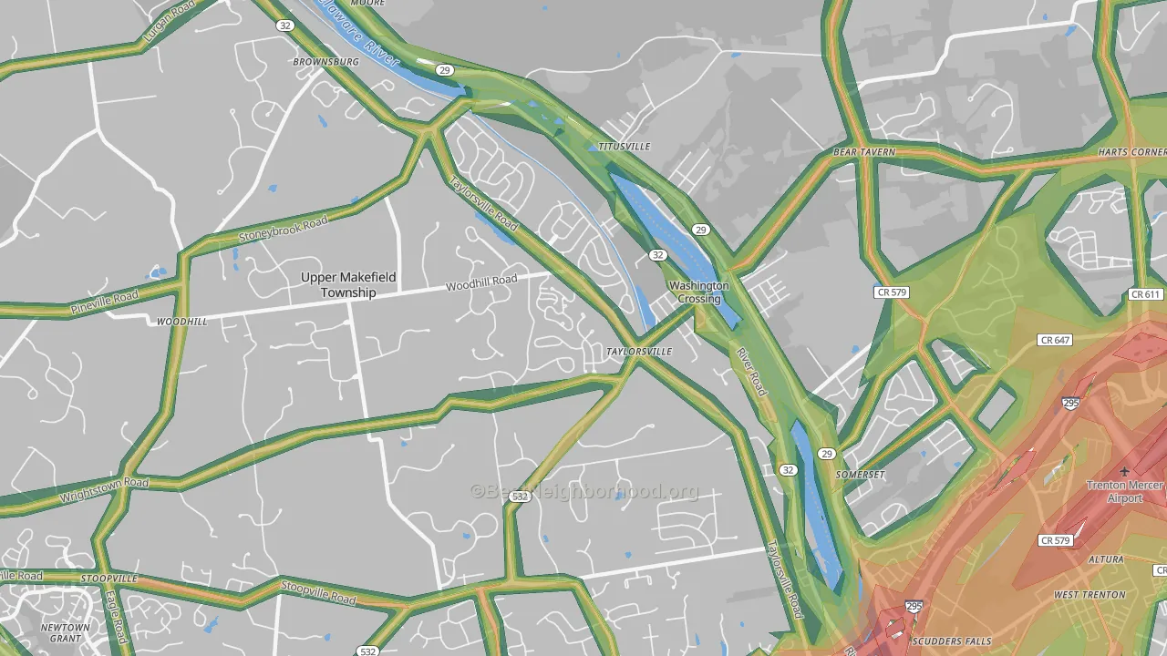 Washington Crossing, PA Map of Noise Levels in Washington Crossing