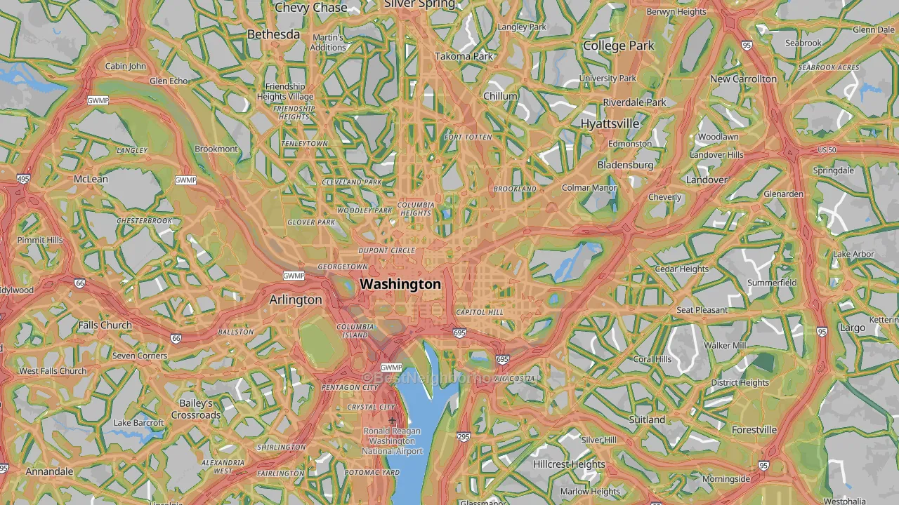 Washington, DC Map of Noise Levels in Washington