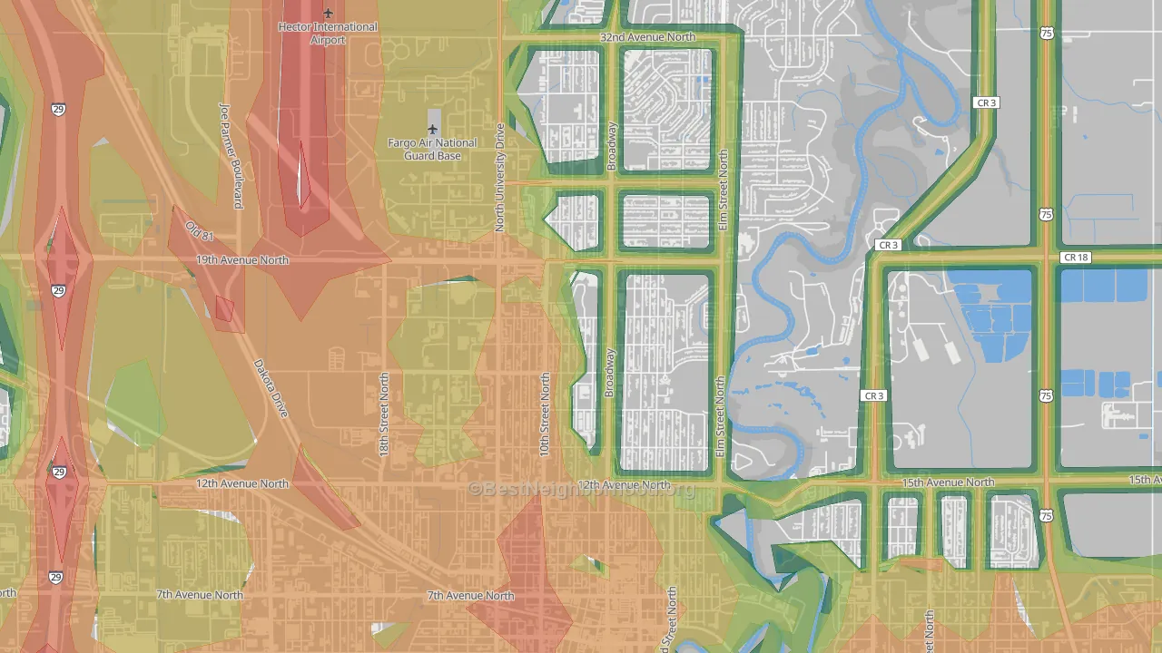 Washington, Fargo, ND Map of Noise Levels in Washington