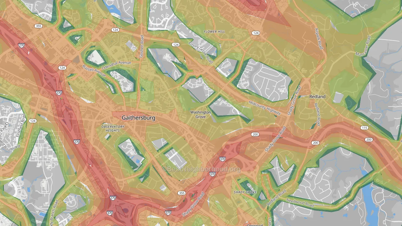 Washington Grove, MD Map of Noise Levels in Washington Grove