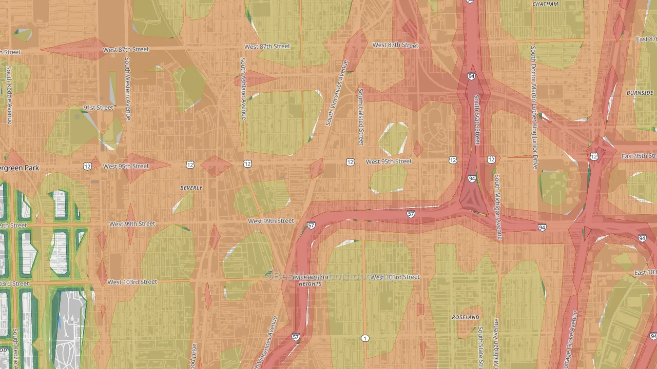 Washington Heights, Chicago, IL Map of Noise Levels in Washington Heights