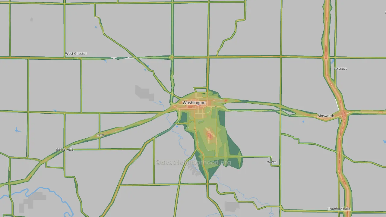 Washington, IA Map of Noise Levels in Washington