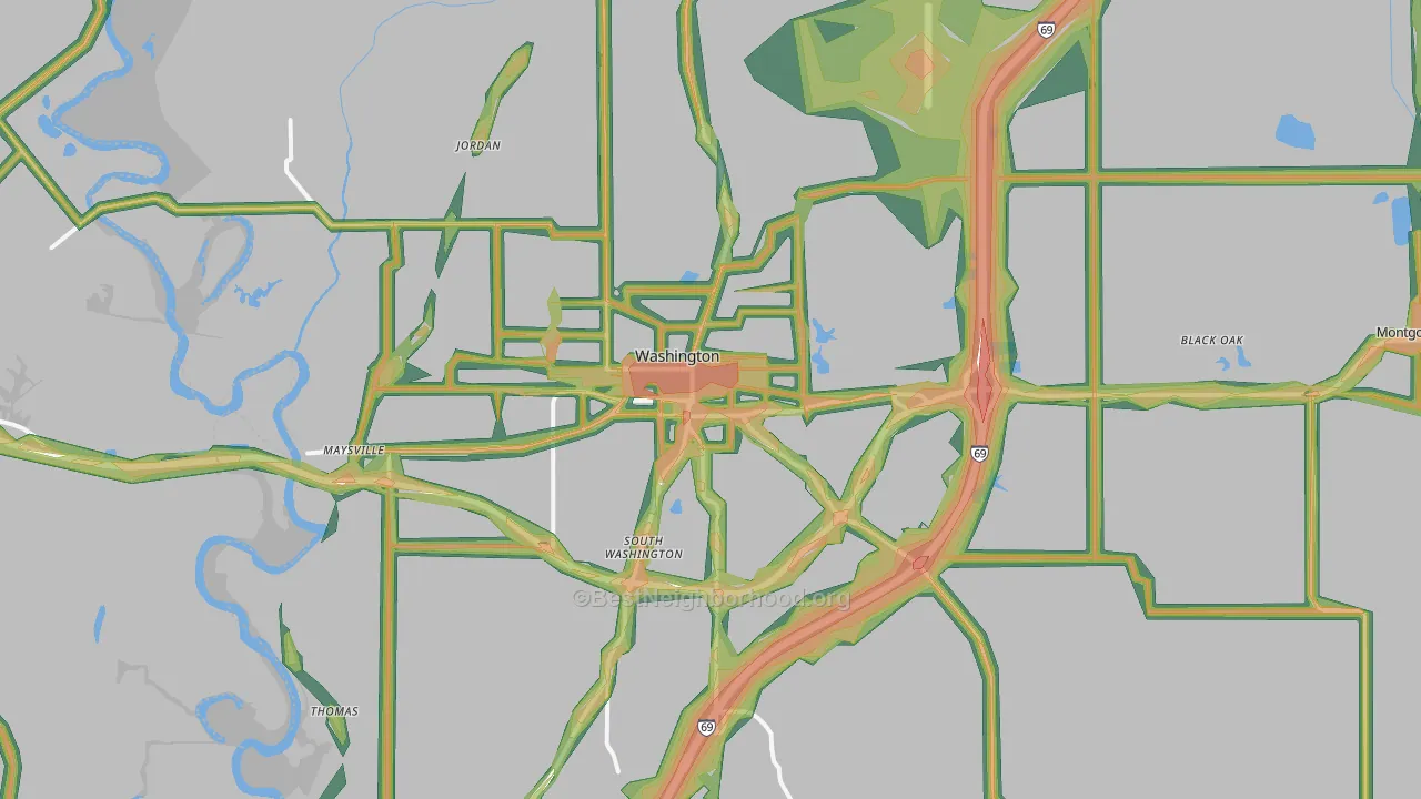 Washington, IN Map of Noise Levels in Washington