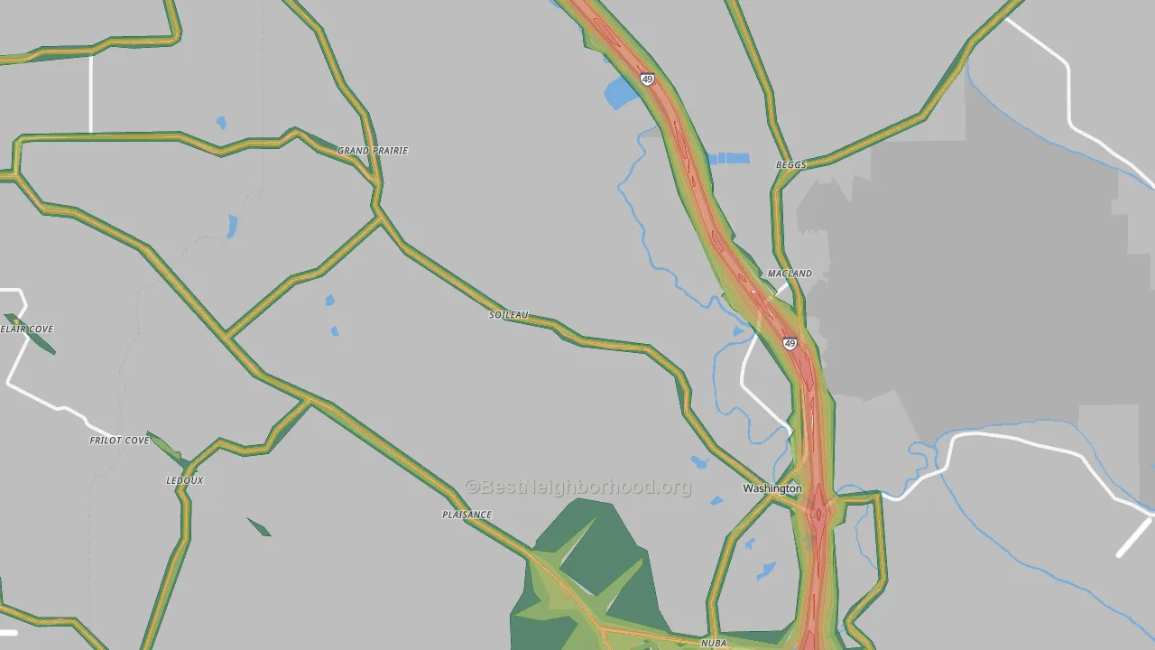Washington, LA Map of Noise Levels in Washington