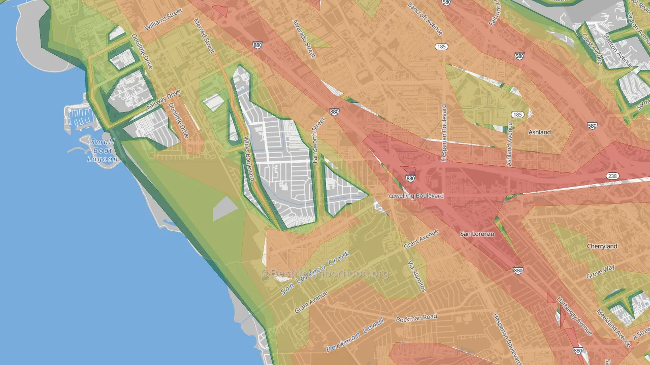 Washington Manor-Bonaire, San Leandro, CA Map of Noise Levels in Washington Manor-Bonaire