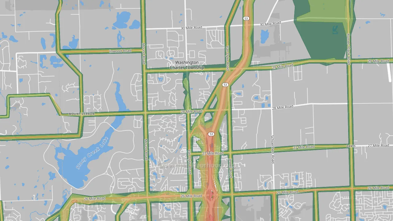 Washington, MI Map of Noise Levels in Washington