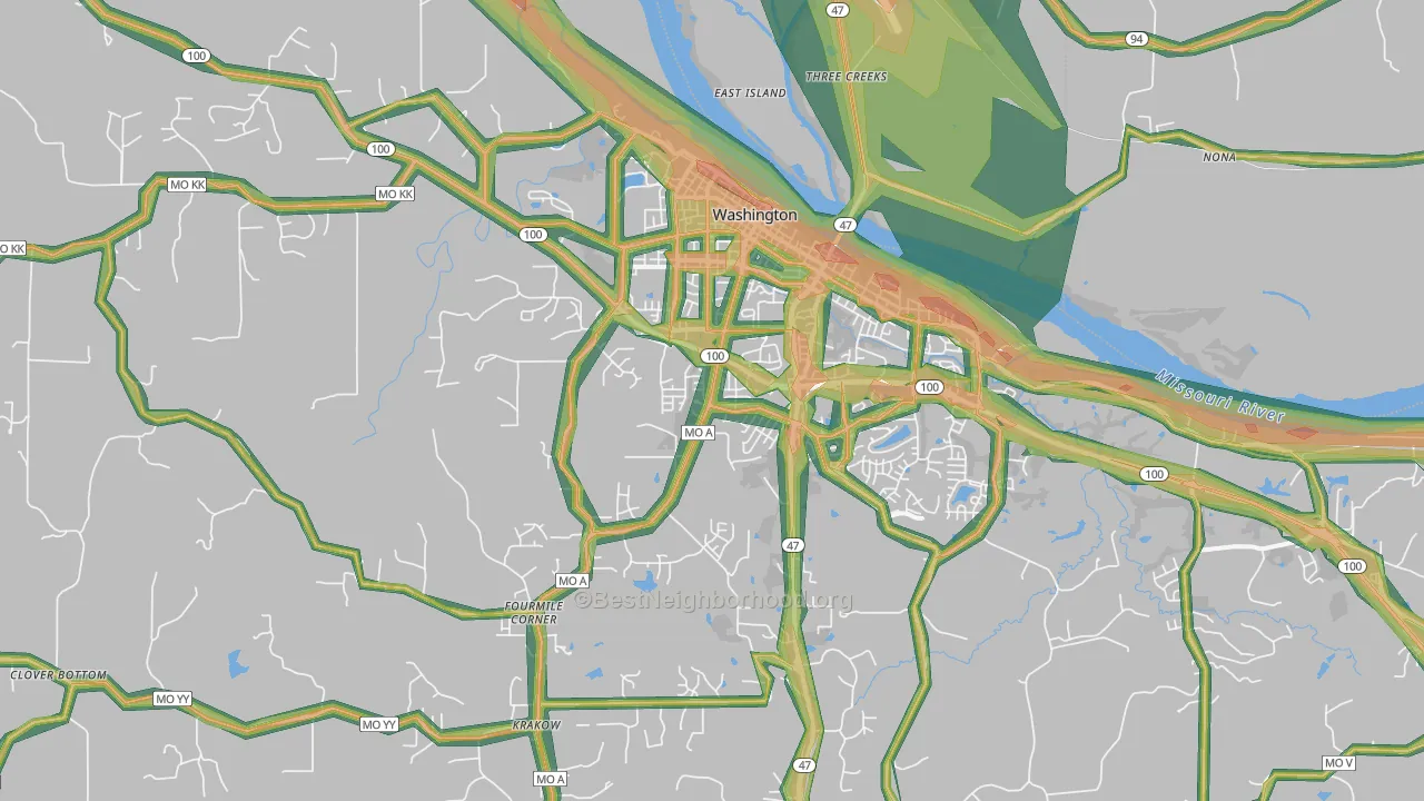 Washington, MO Map of Noise Levels in Washington