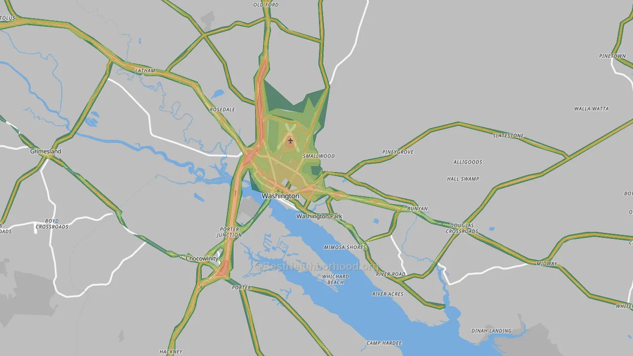 Washington, NC Map of Noise Levels in Washington