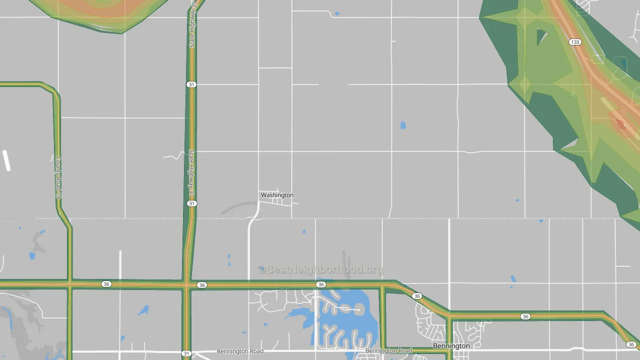 Washington, NE Map of Noise Levels in Washington