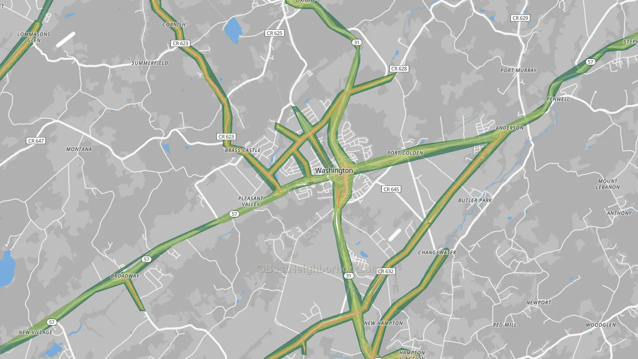 Washington, NJ Map of Noise Levels in Washington