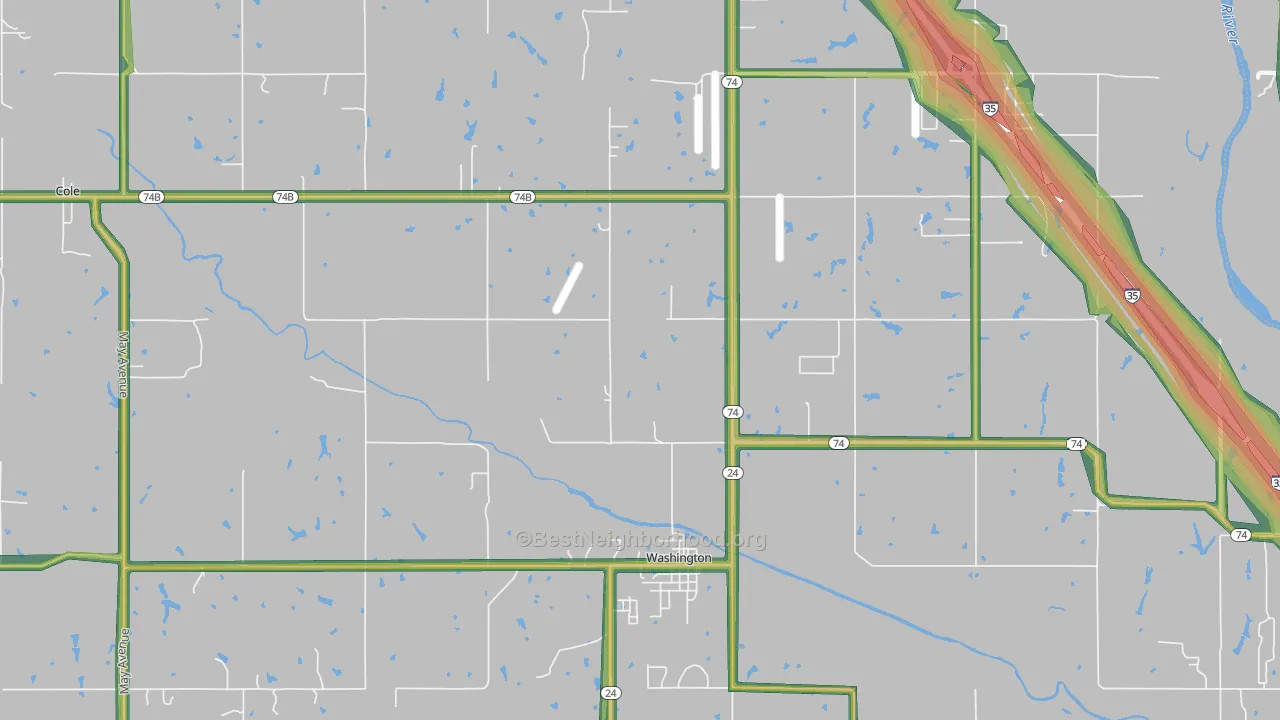 Washington, OK Map of Noise Levels in Washington
