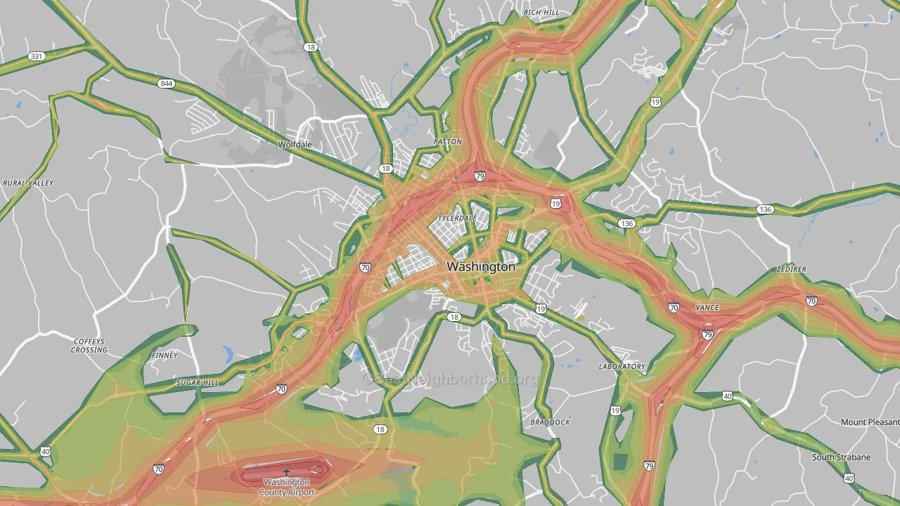 Washington, PA Map of Noise Levels in Washington
