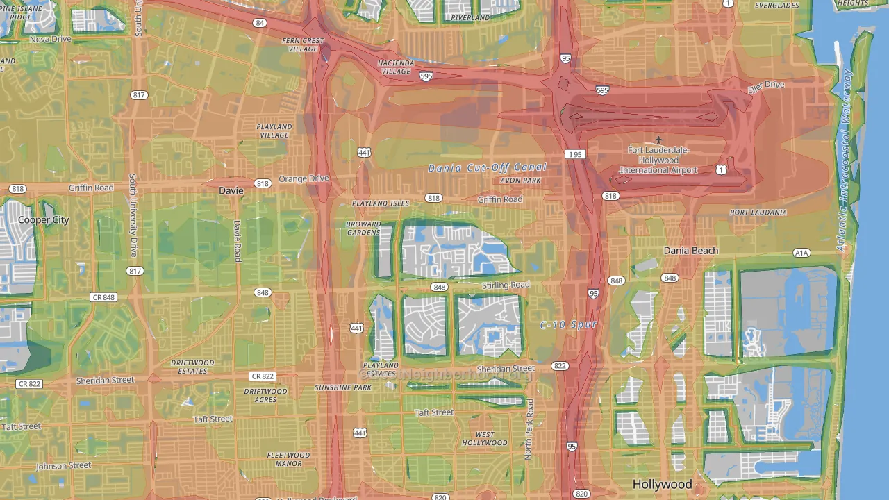 Washington Park, Hollywood, FL Map of Noise Levels in Washington Park