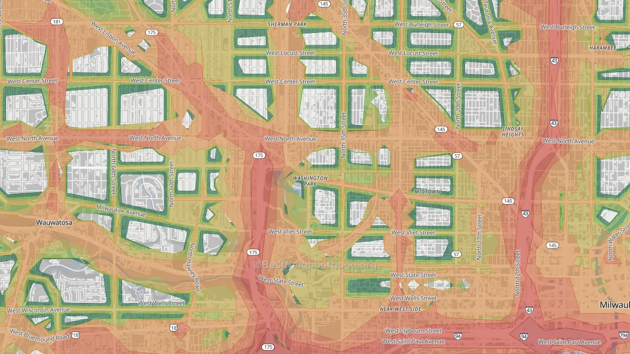 Washington Park, Milwaukee, WI Map of Noise Levels in Washington Park