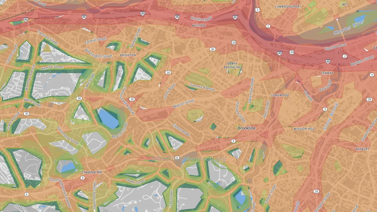 Washington Square, Brookline, MA Map of Noise Levels in Washington Square