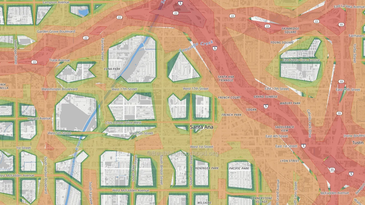 Washington Square, Santa Ana, CA Map of Noise Levels in Washington Square