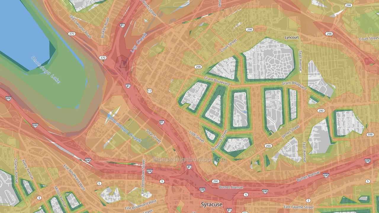 Washington Square, Syracuse, NY Map of Noise Levels in Washington Square