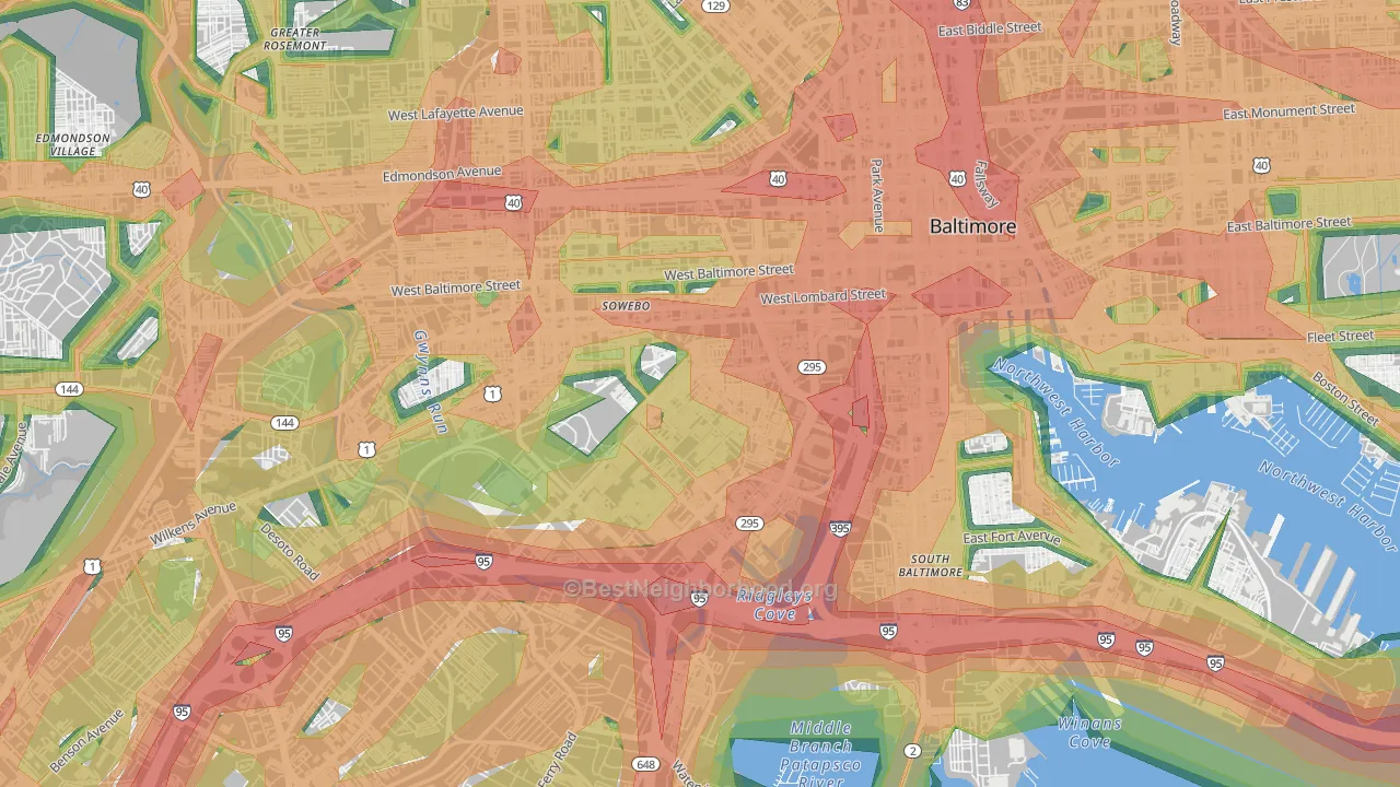Washington Village, Baltimore, MD Map of Noise Levels in Washington Village