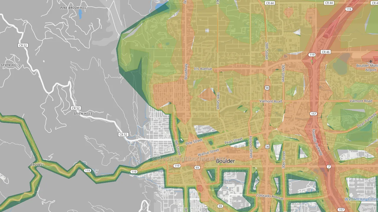 Washington Village, Boulder, CO Map of Noise Levels in Washington Village