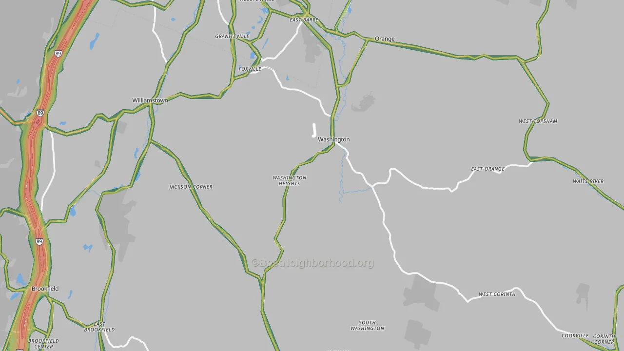 Washington, VT Map of Noise Levels in Washington