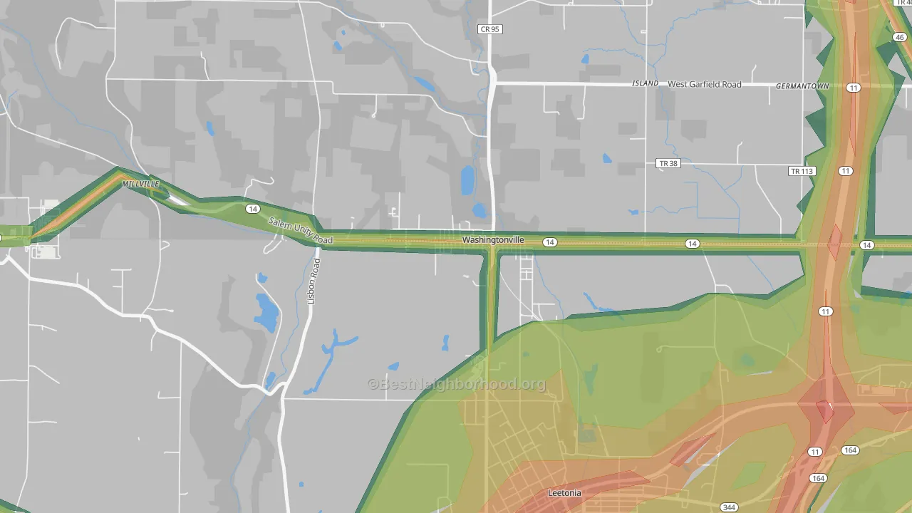 Washingtonville, OH Map of Noise Levels in Washingtonville