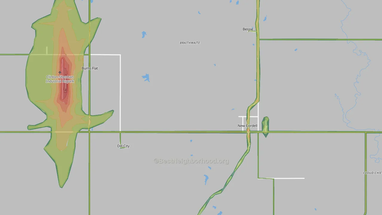 Washita County, OK Map of Noise Levels in Washita County
