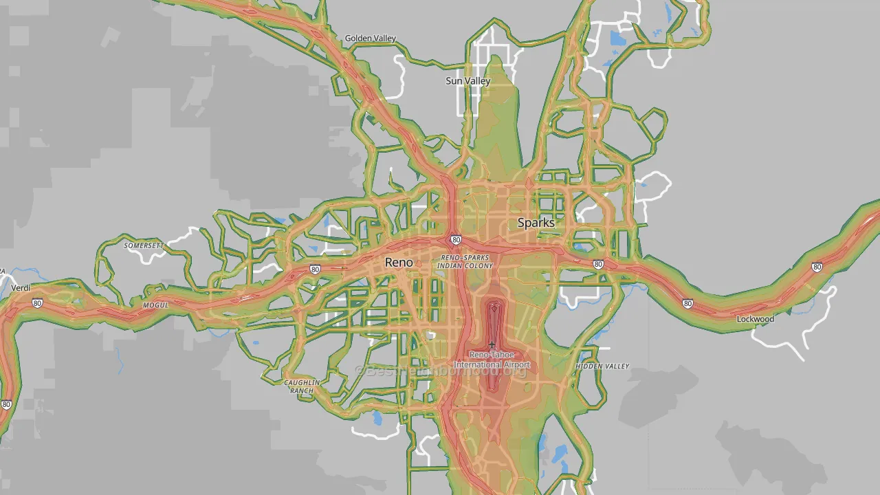 Washoe County, NV Map of Noise Levels in Washoe County