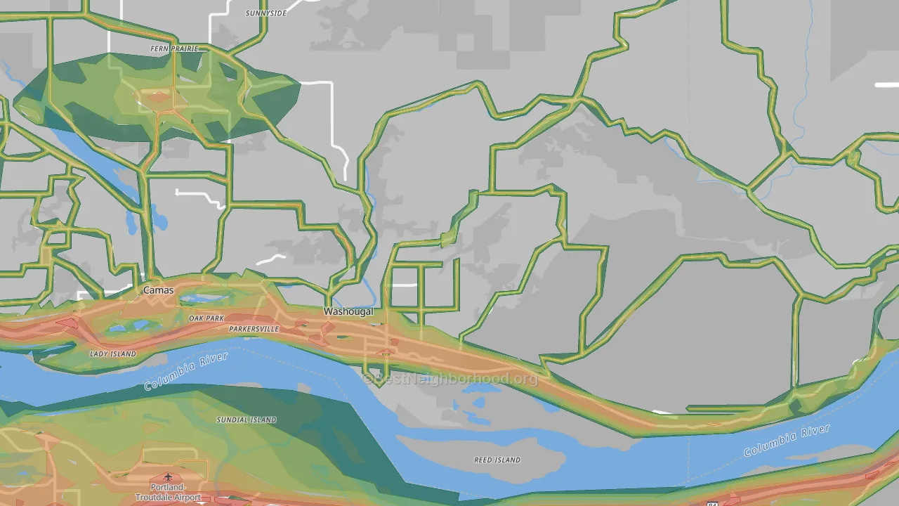 Washougal, WA Map of Noise Levels in Washougal