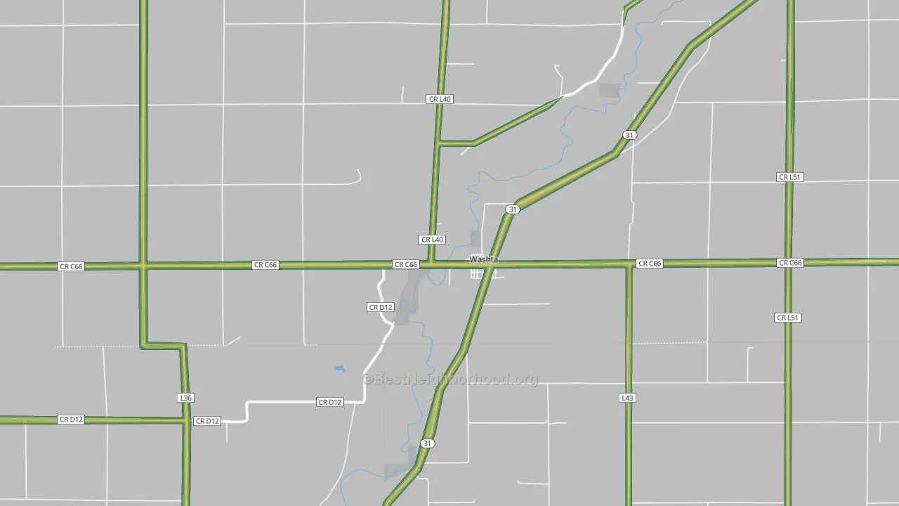 Washta, IA Map of Noise Levels in Washta