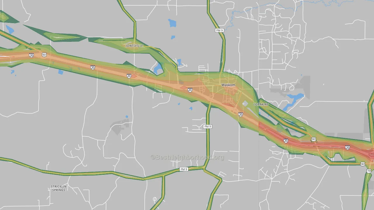 Waskom, TX Map of Noise Levels in Waskom