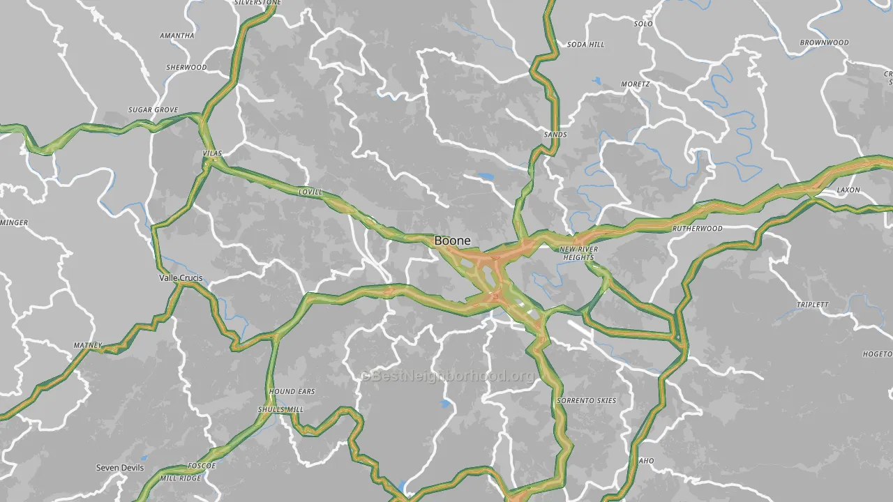 Watauga County, NC Map of Noise Levels in Watauga County