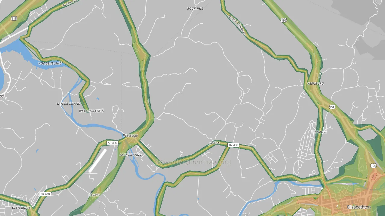 Watauga, TN Map of Noise Levels in Watauga