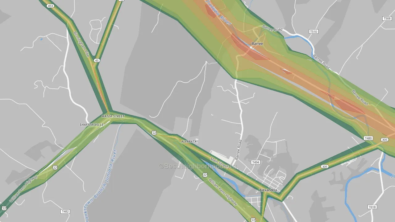 Water Street, PA Map of Noise Levels in Water Street