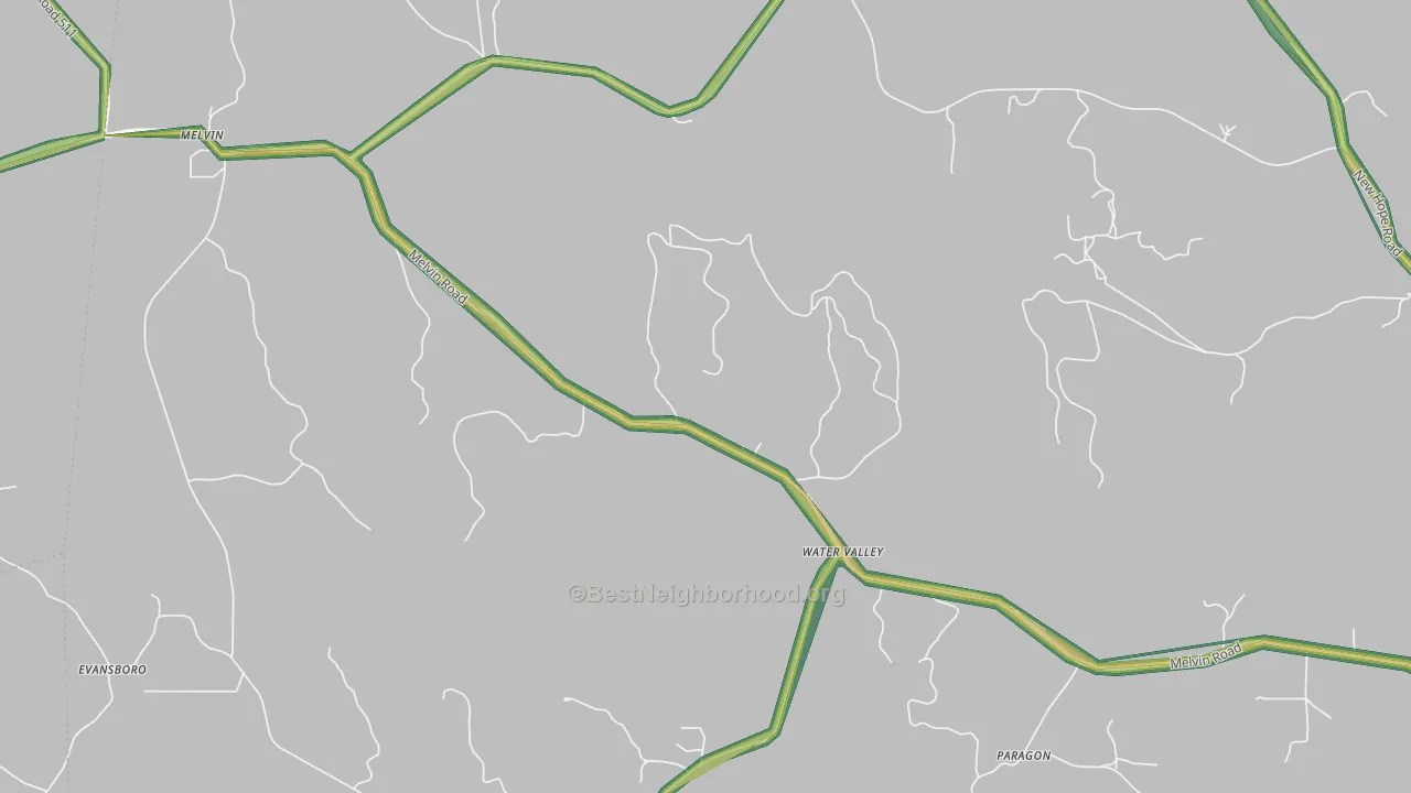 Water Valley, AL Map of Noise Levels in Water Valley