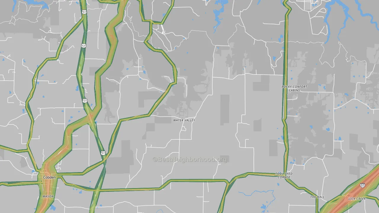 Water Valley, IL Map of Noise Levels in Water Valley