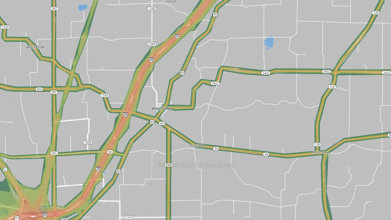 Water Valley, KY Map of Noise Levels in Water Valley