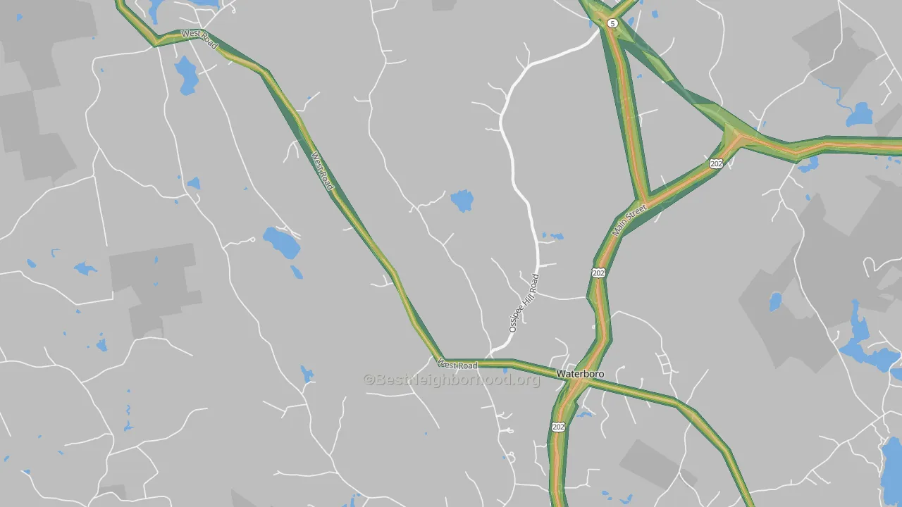 Waterboro, ME Map of Noise Levels in Waterboro