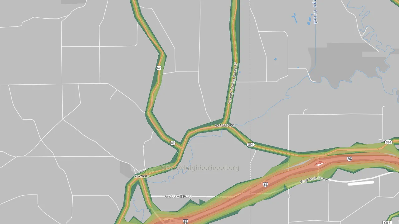 Waterboro, NY Map of Noise Levels in Waterboro