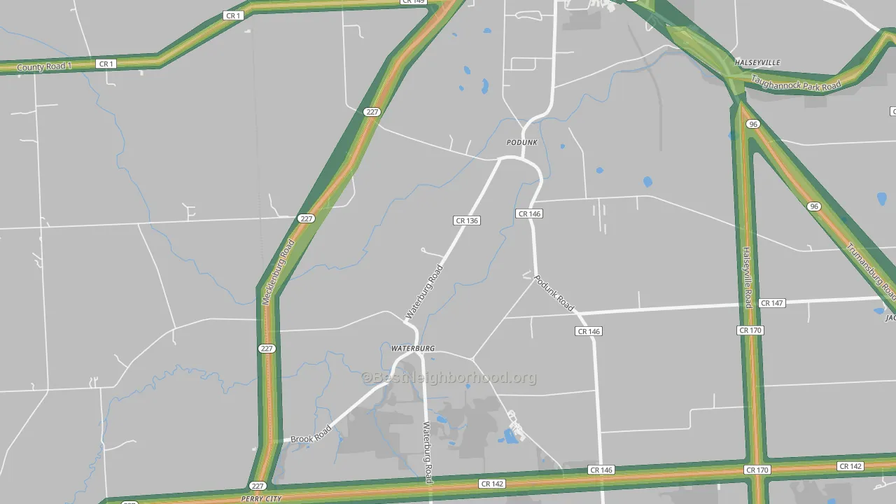 Waterburg, NY Map of Noise Levels in Waterburg
