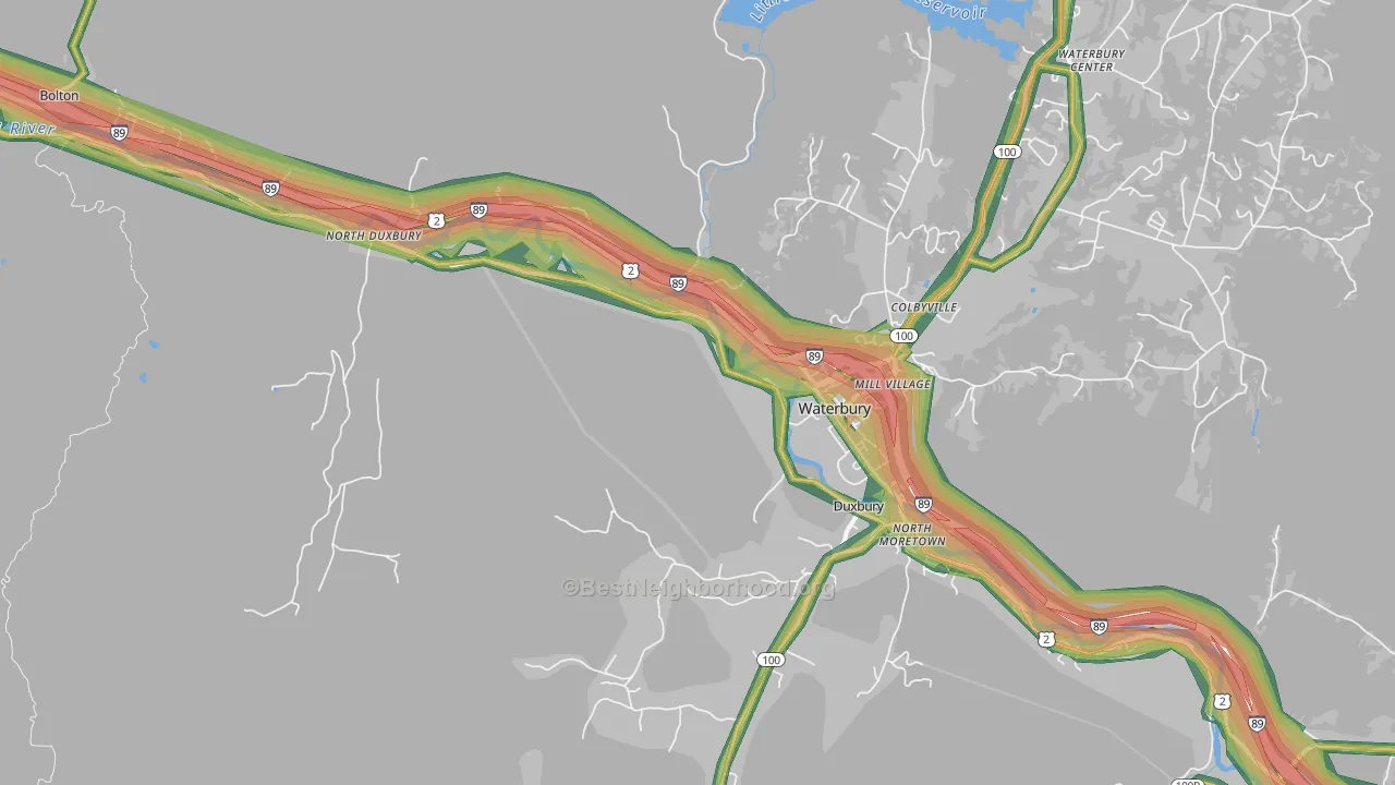 Waterbury, VT Map of Noise Levels in Waterbury
