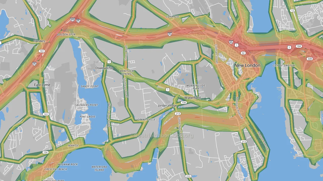 Waterford, CT Map of Noise Levels in Waterford