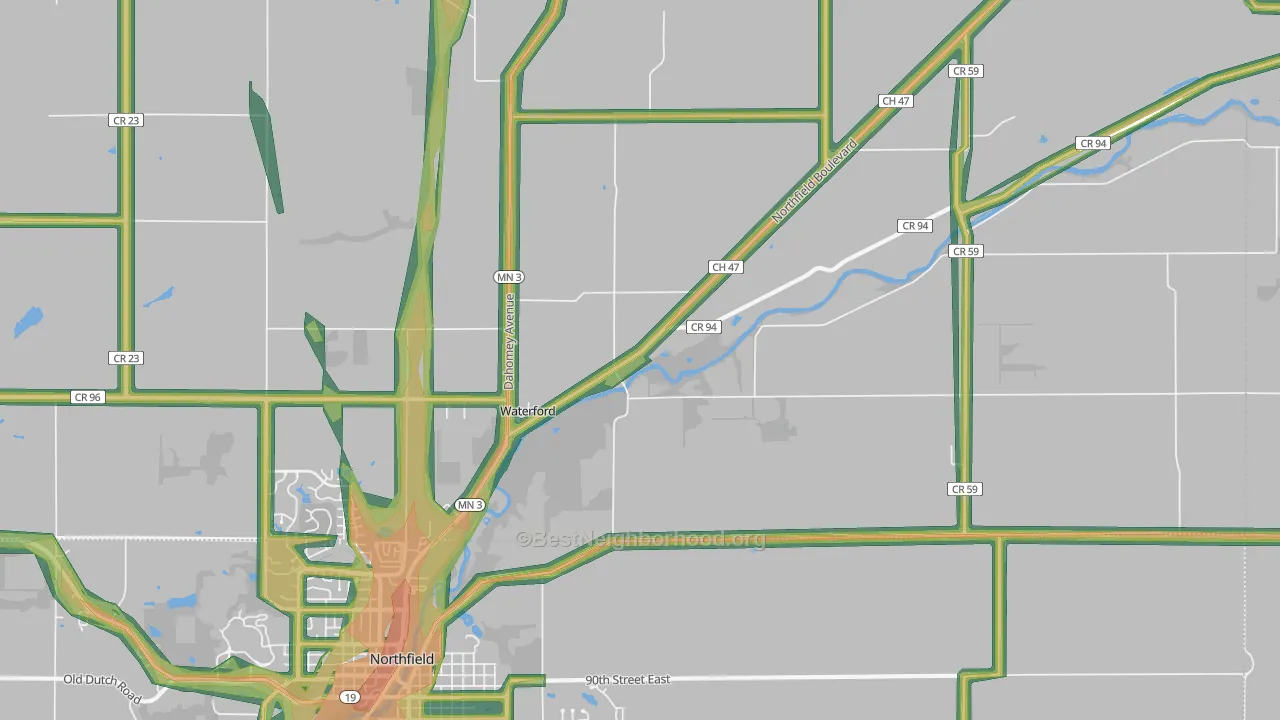 Waterford, MN Map of Noise Levels in Waterford