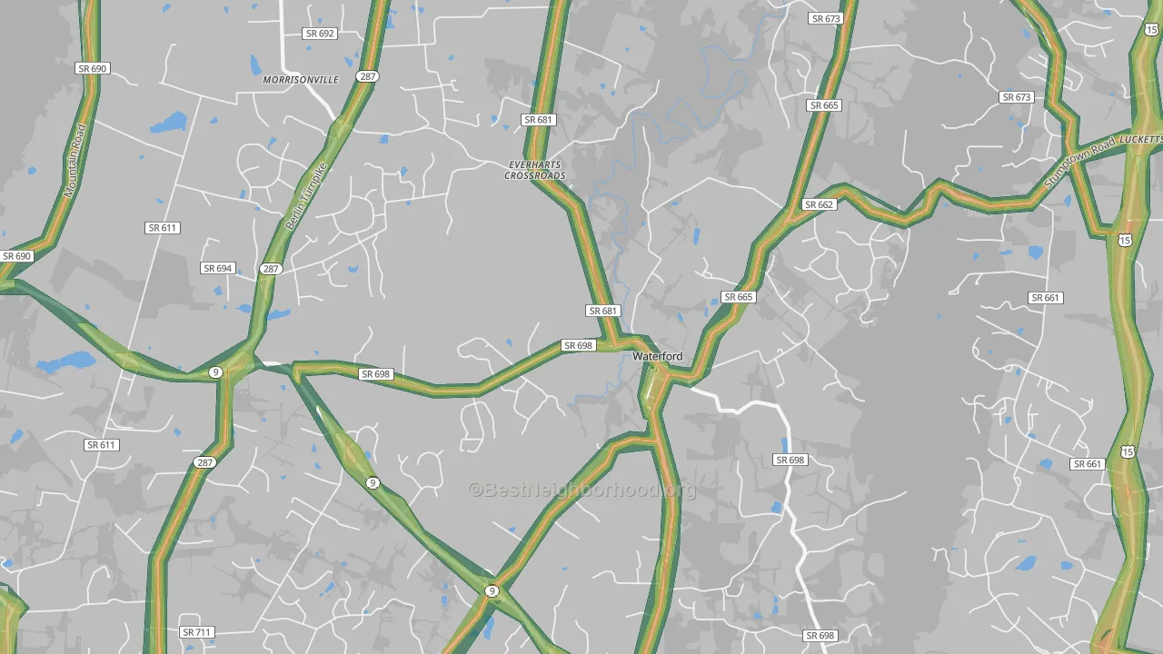 Waterford, VA Map of Noise Levels in Waterford