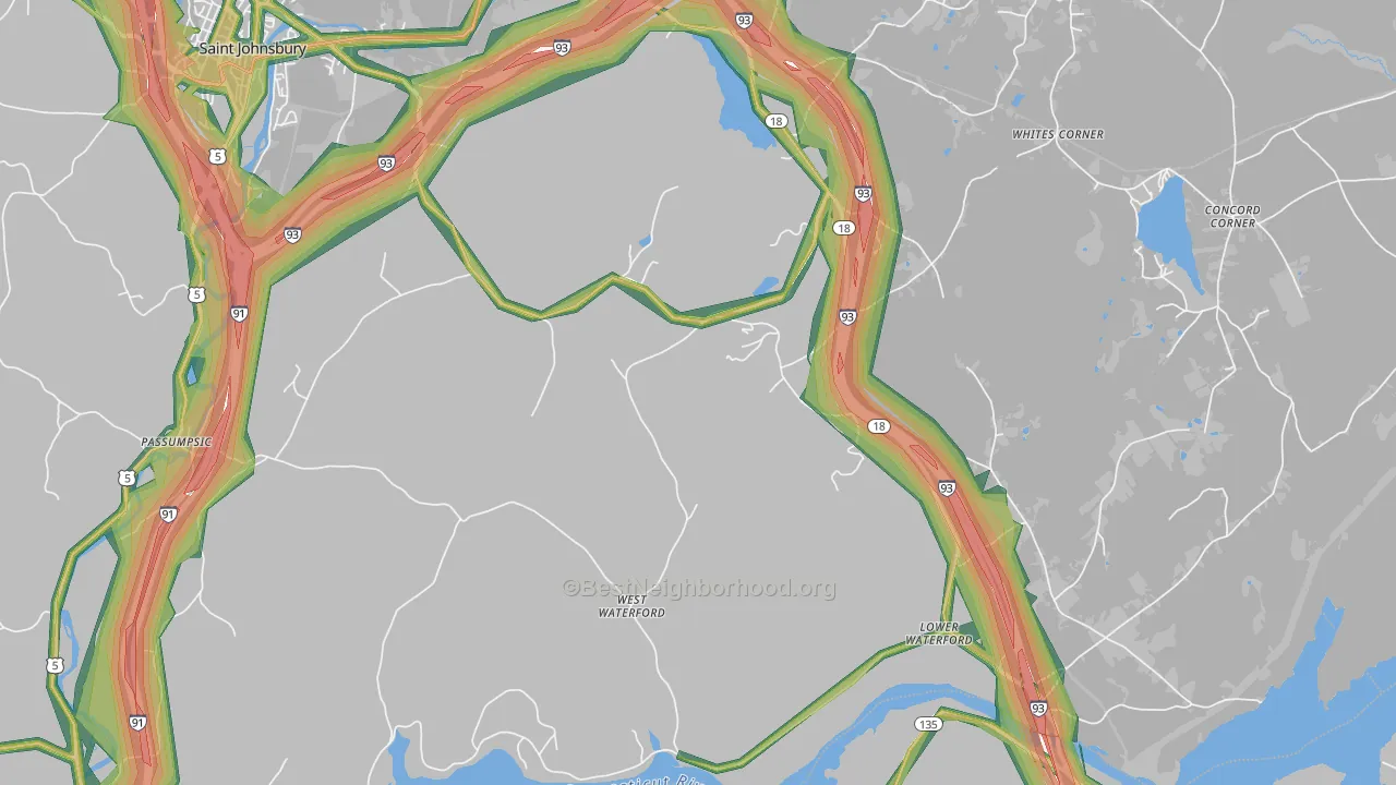 Waterford, VT Map of Noise Levels in Waterford