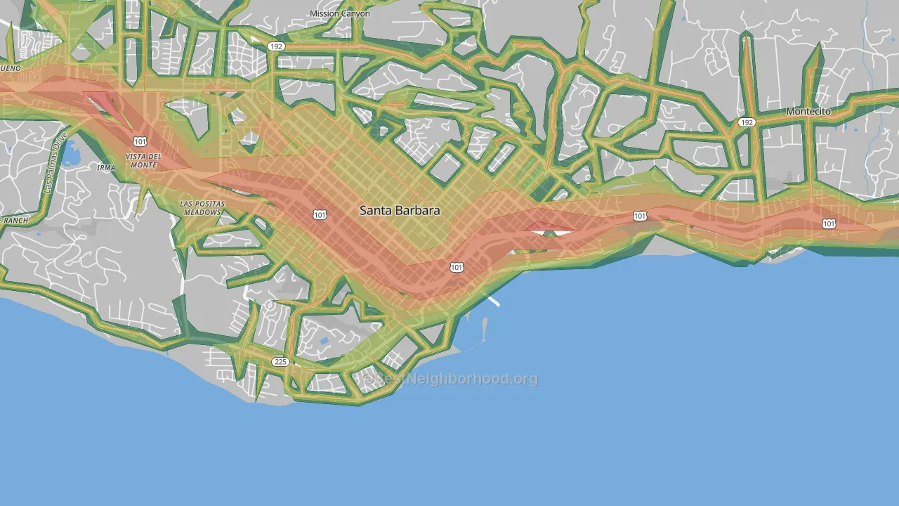Waterfront, Santa Barbara, CA Map of Noise Levels in Waterfront