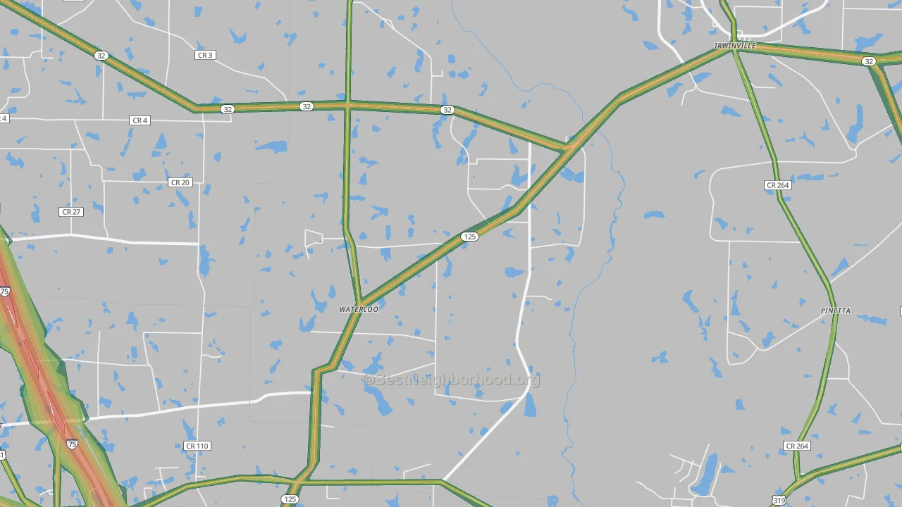 Waterloo, GA Map of Noise Levels in Waterloo