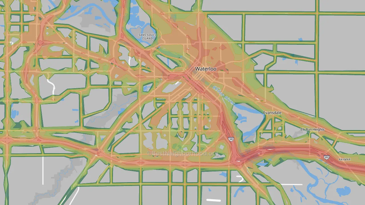 Waterloo, IA Map of Noise Levels in Waterloo