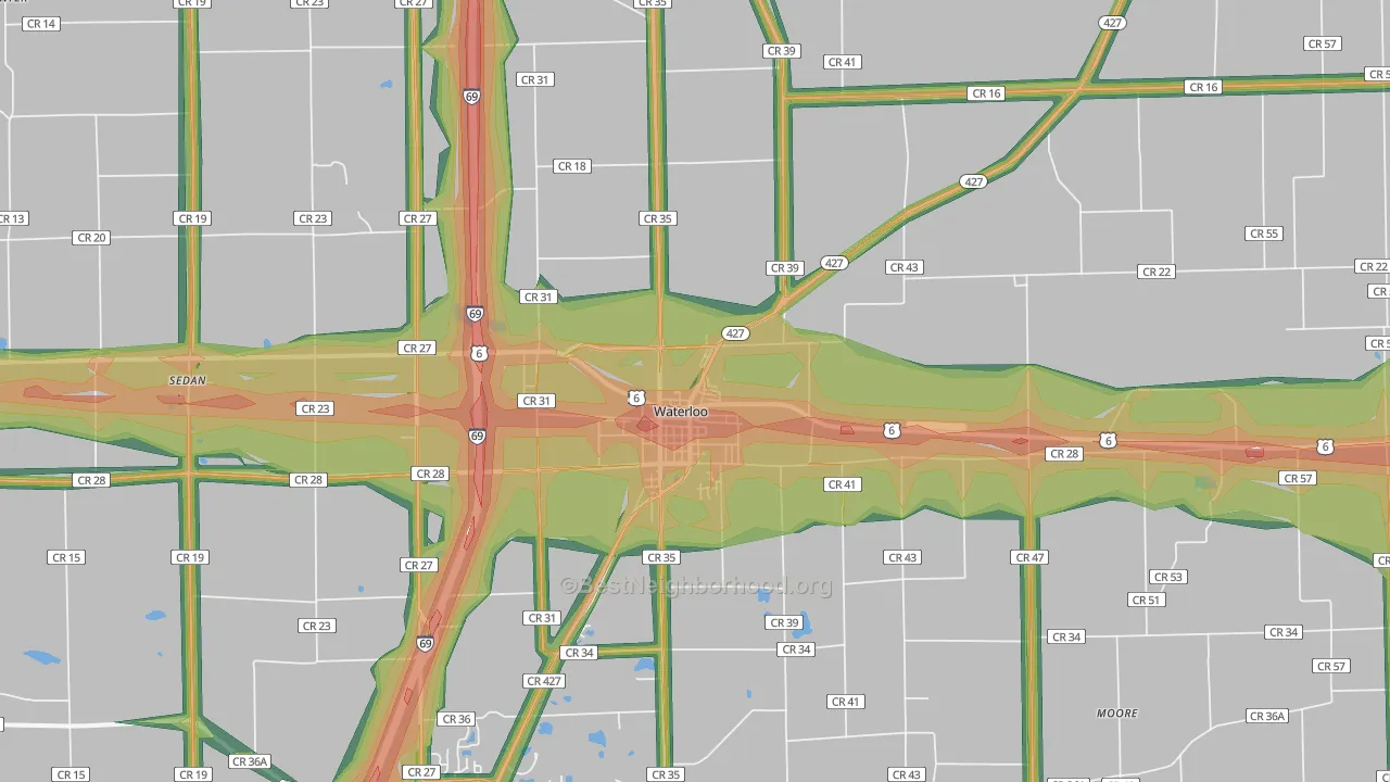 Waterloo, IN Map of Noise Levels in Waterloo