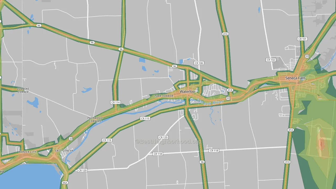 Waterloo, NY Map of Noise Levels in Waterloo